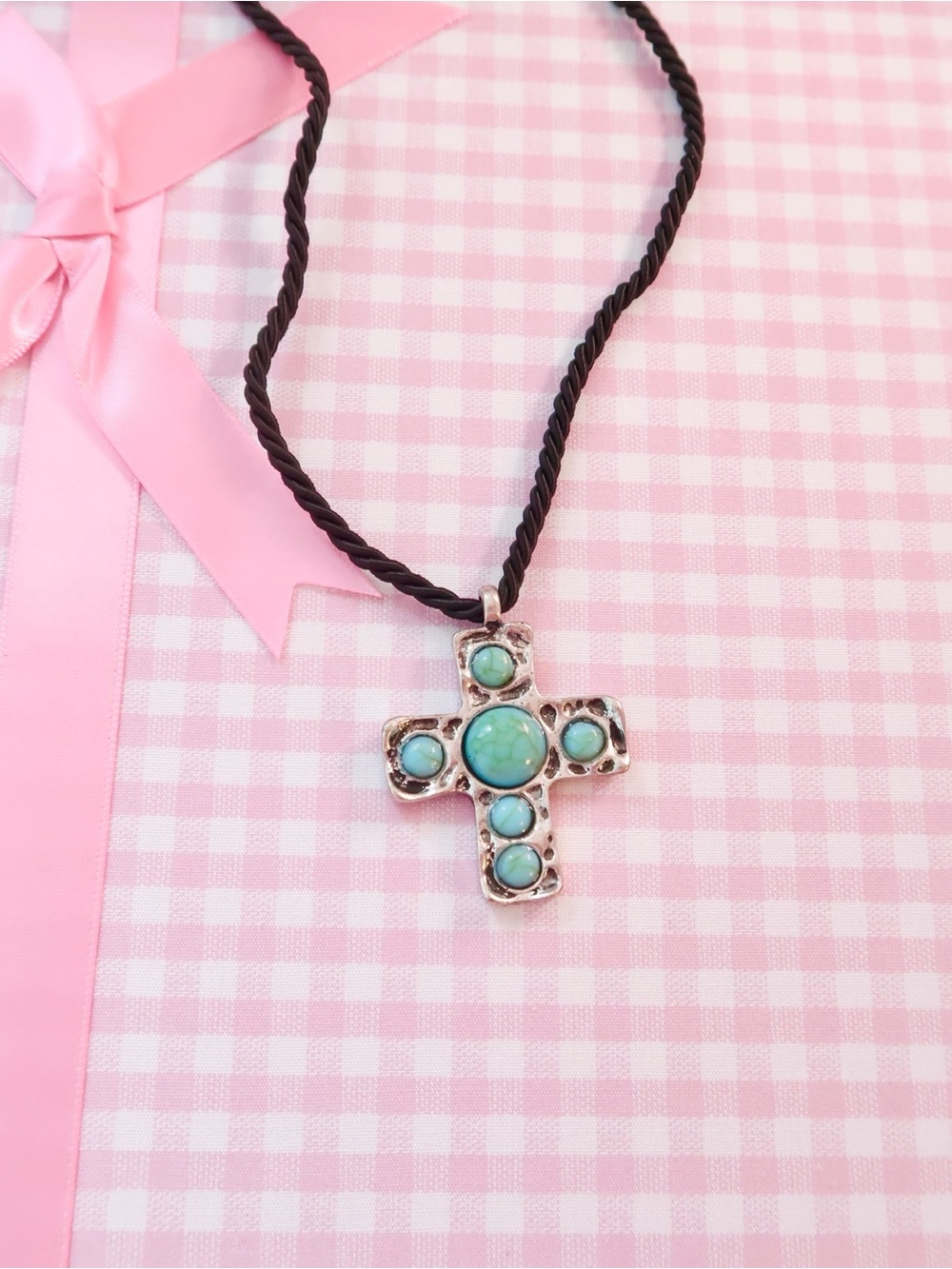Turquoise Cross Pendant Necklace - Blue Stone Accent
